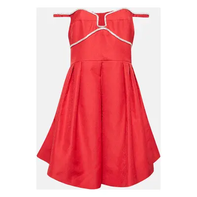 Self-Portrait Red Textured Crepe Diamante Detail Mini Dress