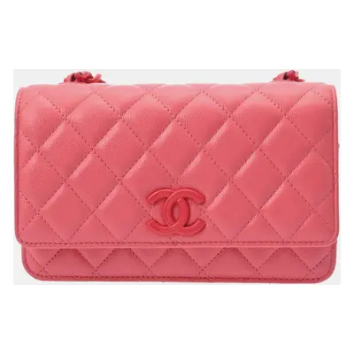 Chanel Pink Caviar Skin Matelasse Chain Wallet Shoulder Bag