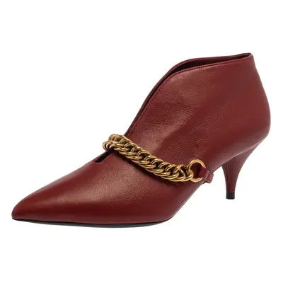 Burberry Burgundy Leather Bronwen Chain Embellished Pointed Toe Ankle Booties Size