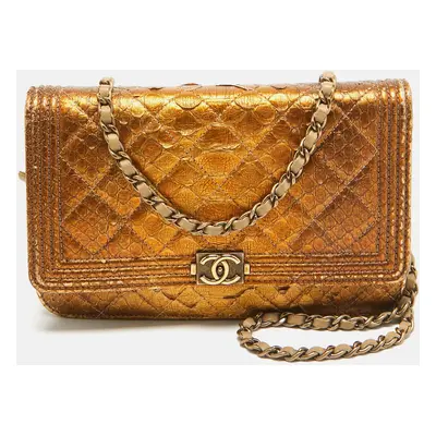 Chanel Gold Quilted Python Boy Wallet on Chain