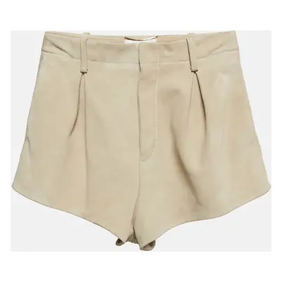 Saint Laurent Beige Suede Pleated Shorts