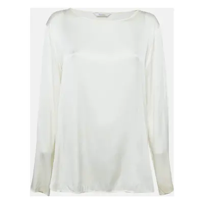 Max Mara Leisure Cream Satin Silk Long Sleeve Blouse