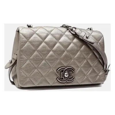 Chanel Grey Lambskin Boy Coco Mark Chain Shoulder Bag