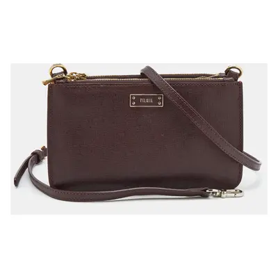 Alivero Martini 1A Classe Burgundy/Beige Leather and Coated Canvas Zip Crossbody Bag