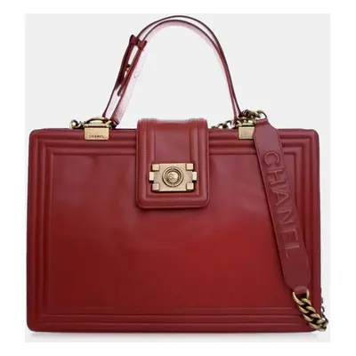 Chanel Red Calf Leather Glazed Calfskin Reverso Boy Satchel Bag