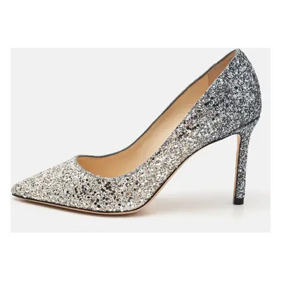 Jimmy Choo Silver/Grey Coarse Glitter Romy Pumps Size 35.5