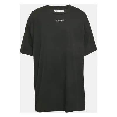 Off-White Black Pivot Fish Print Cotton Short Sleeve T-Shirt