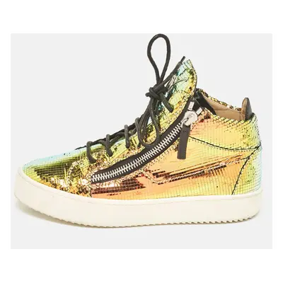 Giuseppe Zanotti Multicolor Foil Leather High Top Sneakers Size