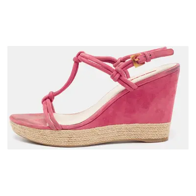 Prada Fuschia Pink Suede Espadrille Wedge Sandals Size