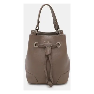 Furla Grey Leather Mini Stacy Drawstring Bucket Bag