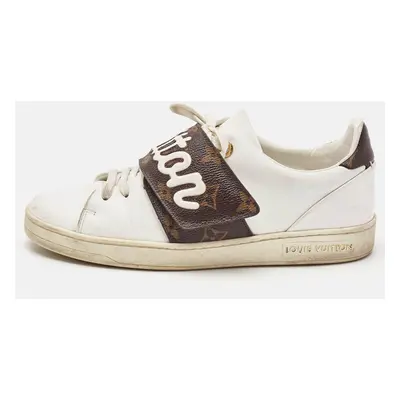 Louis Vuitton White/Brown Monogram Canvas and Leather Frontrow Sneakers Size