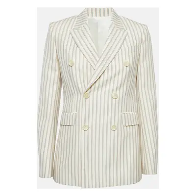 Celine Cream Striped Wool Double Breasted Blazer