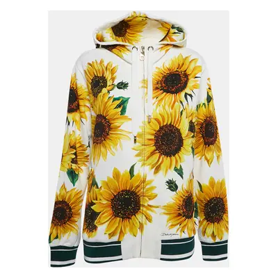 Dolce & Gabbana Yellow Sunflower Print Cotton Knit Zip-UP Hoodie