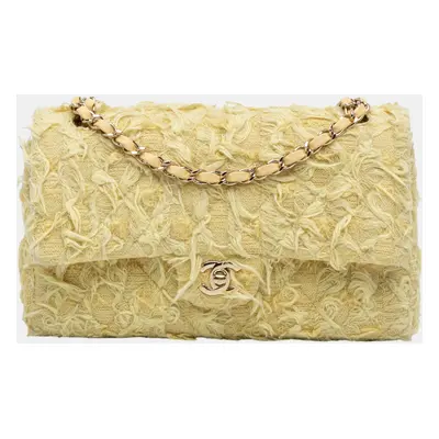 Chanel Yellow Medium Classic Fringed Tweed Double Flap