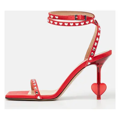 Mach & Mach Red Satin Crystal Embellished Ankle Strap Sandals Size