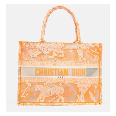 Dior Neon Orange Toile De Jouy Embroidered Mesh Book Tote