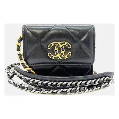 Chanel Black Lambskin Flap Coin Crossbody Bag