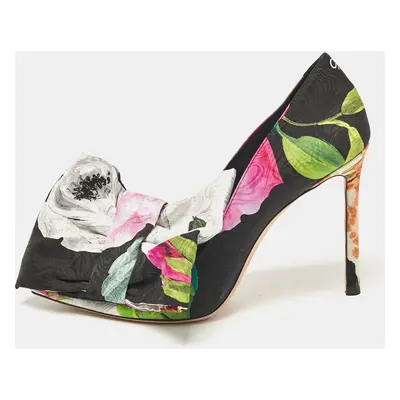 Jimmy Choo x Off-White Black Floral Print Fabric Mary Bow Pumps Size