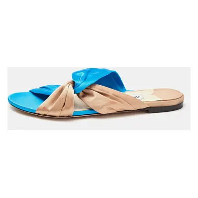 Jimmy Choo Blue/Beige Satin Narisa Flat Sandals Size