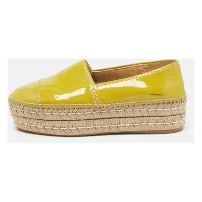 Prada Yellow Patent Leather Slip On Espadrille Loafers Size