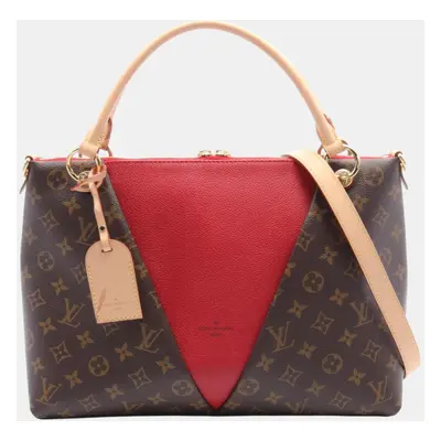 Louis Vuitton Coated Canvas Leather Monogram Brown Red Tote Mm Bag