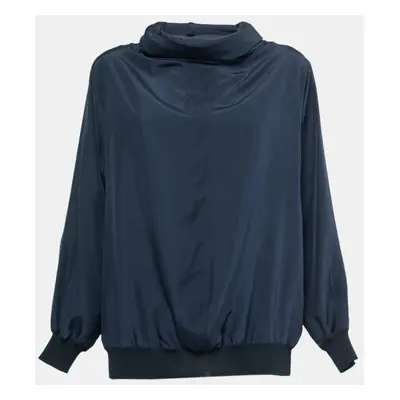 Max Mara Navy Blue Silk Oversized Turtleneck Top