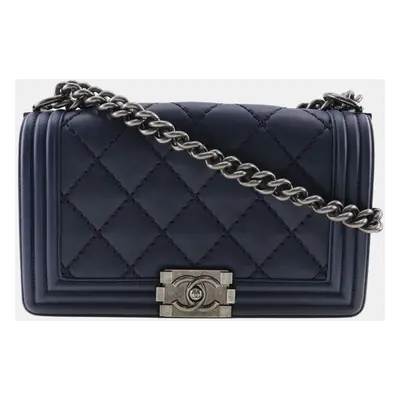 Chanel Blue Leather Boy Lambskin Shoulder Bag