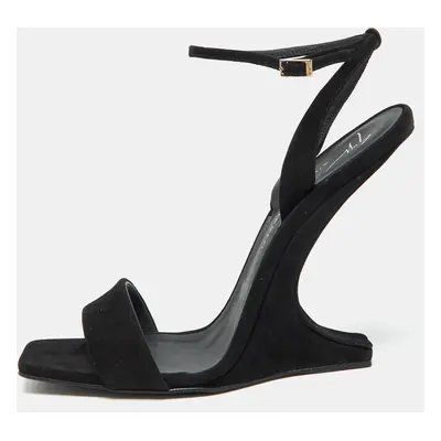 Giuseppe Zanotti Black Suede Heelless Ankle Strap Sandals Size 39.5