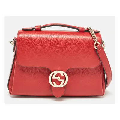 Gucci Red Leather Interlocking G Top Handle Bag