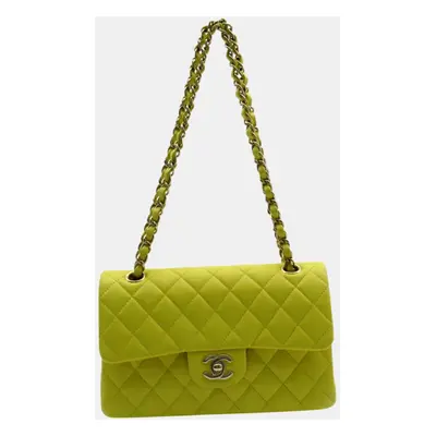 Chanel Yellow Caviar Skin (Grained Calf) Matelasse Double Flap Chain Shoulder Bag