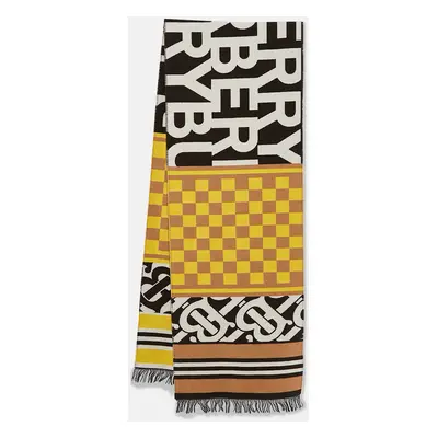 Burberry Yellow Text Checkboard Cashmere Blend Football Scarf