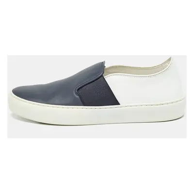 Chanel Blue/White Leather CC Slip On Sneakers Size