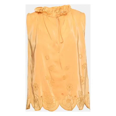 See by Chloe Yellow Crepe De Chine Floral Embroidered Sleeveless Top