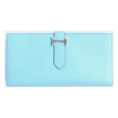 Hermes Bearn Epsom Leather Bi-Fold Wallet Blue Leather