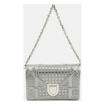 Dior Silver Cannage Patent Leather Baby Diorama Chain Bag