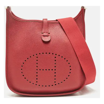 Hermes Rouge Casaque Taurillon Clemence Leather Evelyne II PM Bag