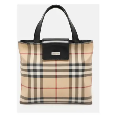 Burberry Beige/Black PVC and Leather Tote