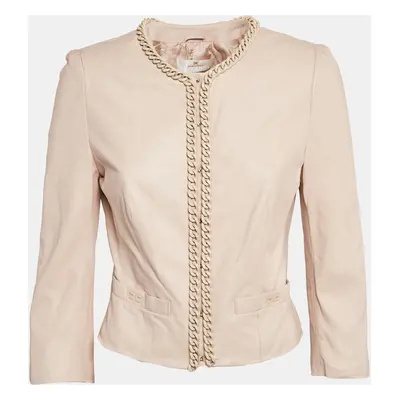 Elisabetta Franchi Gold Pink Chain Embellished Leather Jacket