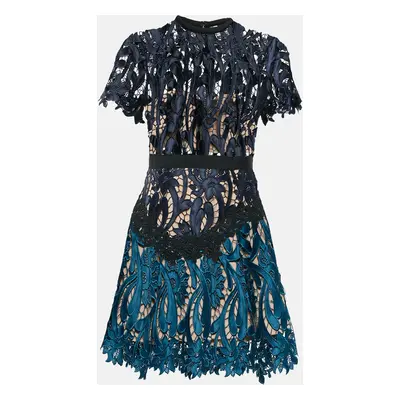 Self-Portrait Blue Floral Lace Cut-and-Sew Detail Mini Dress