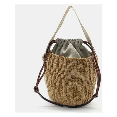 Chloe Beige Raffia Woody Bucket Bag