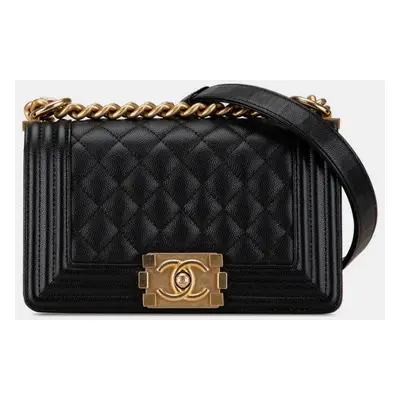 Chanel Black Leather Boy Caviar Chain Shoulder Bag