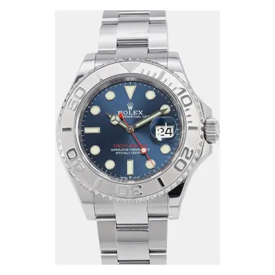 Rolex Blue Platinum Stainless Steel Yachtmaster Automatic Men's Wristwatch mm