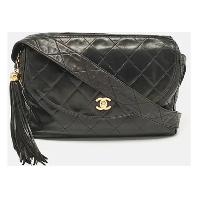 Chanel Black Quilted Leather CC Tassel Camera Crossbody Bag