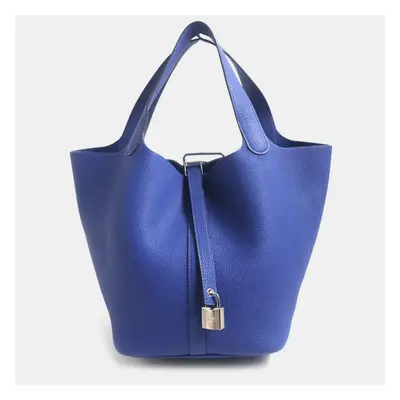 Hermes Blue Leather Picotin Lock Mm Clemence Handbag