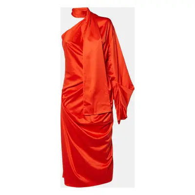 Solace London Orange Satin Sorina Draped Asymmetric Dress