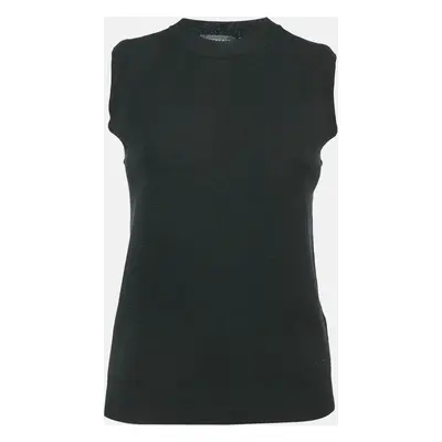 Versace Black Logo Embroidered Virgin Wool Sleeveless Top