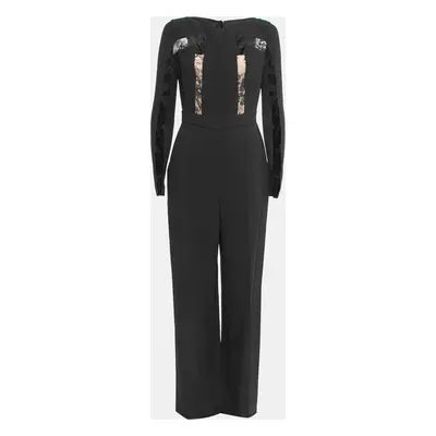 Elie Saab Black Silk & Nylon Lace Trimmed Full Sleeve Jumpsuit