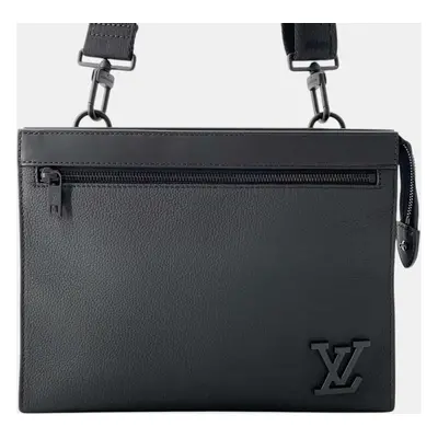 Louis Vuitton Black Aerogram Leather Voyage Clutch Shoulder Bag