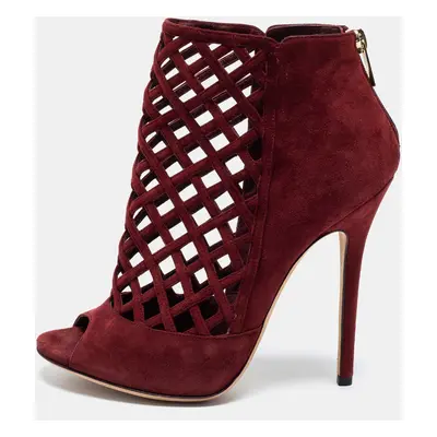 Jimmy Choo Burgundy Suede Drift Cut-Out Peep-Toe Ankle Booties Size