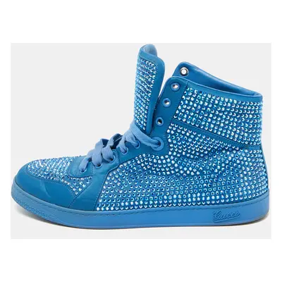 Gucci Blue Satin Coda Crystal Embellished High Top Sneakers Size